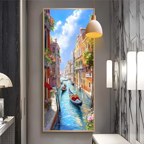 Diamond Painting erwachsene groß xxl 100x260 cm，5D Diamant Painting Bilder Venedig kleine Stadt DIY Diamond Painting zubehör set，Full Round Diamant Kunst Malerei Stickerei Set Home Wand Dekor F24 von Clldy