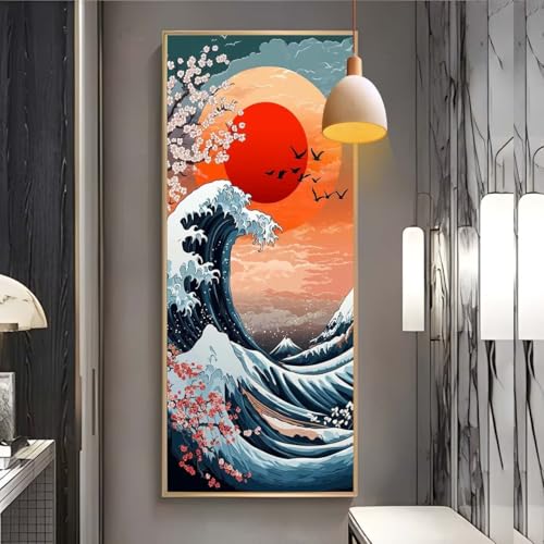 Diamond Painting erwachsene groß xxl 90x250 cm，5D Diamant Painting Bilder Japanischer Stil Wellen DIY Diamond Painting zubehör set，Full Round Diamant Kunst Malerei Stickerei Set Home Wand Dekor F8 von Clldy