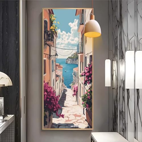 Diamond Painting erwachsene groß xxl 90x250 cm，5D Diamant Painting Bilder Santorini Landschaft DIY Diamond Painting zubehör set，Full Round Diamant Kunst Malerei Stickerei Set Home Wand Dekor F26 von Clldy