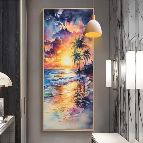 Diamond Painting erwachsene groß xxl 90x250 cm，5D Diamant Painting Bilder Sonnenuntergang Strand DIY Diamond Painting zubehör set，Full Round Diamant Kunst Malerei Stickerei Set Home Wand Dekor F42 von Clldy