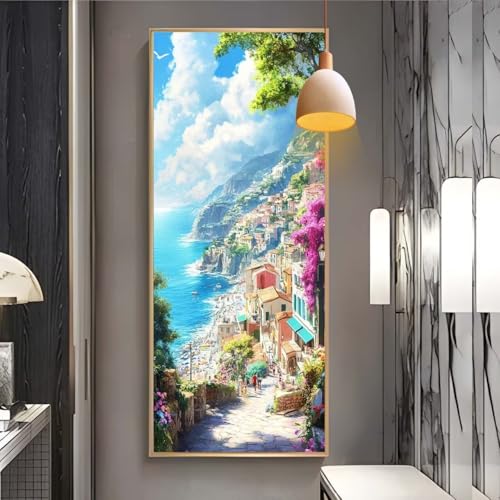 Diamond Painting groß Ägäis Landschaft，DIY 5D voller Round Diamant Painting Bilder Mosaikherstellung Cross Stickerei Malerei zubehör Kits Erwachsene für Geschenk Zuhause Wanddekoration 100x200 cm F16 von Clldy