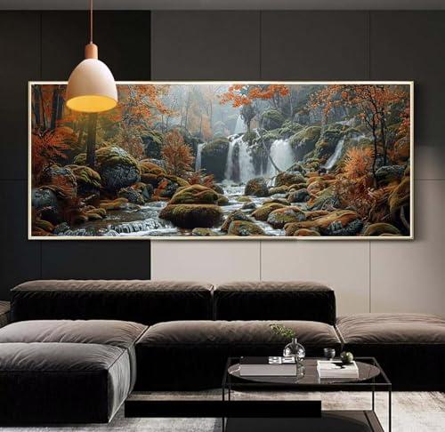 Diamond Painting groß Herbst Wasserfall，DIY 5D voller Round Diamant Painting Bilder Mosaikherstellung Cross Stickerei Malerei Kits Erwachsene für Geschenk Zuhause Wanddekoration 100x260 cm E78 von Clldy