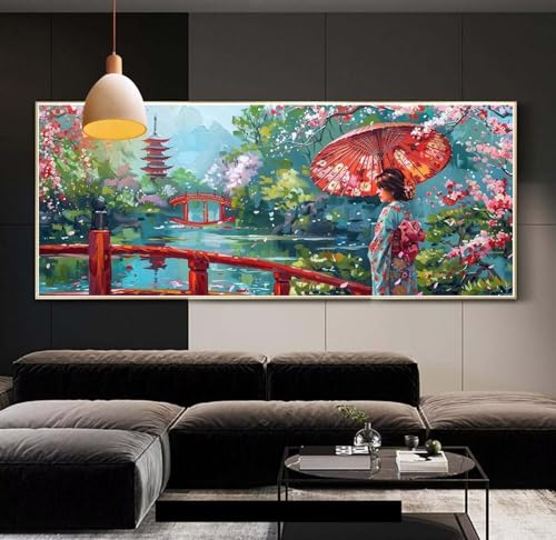 Diamond Painting groß Japan Garten，DIY 5D voller Round Diamant Painting Bilder Mosaikherstellung Cross Stickerei Malerei zubehör Kits Erwachsene für Geschenk Zuhause Wanddekoration 90x250 cm E96 von Clldy