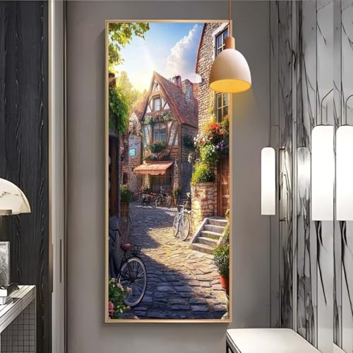 Diamond Painting groß Kleine Stadt Landschaft，DIY 5D voller Round Diamant Painting Bilder Mosaikherstellung Cross Stickerei Malerei Kits Erwachsene für Geschenk Zuhause Wanddekoration 100x200 cm F18 von Clldy