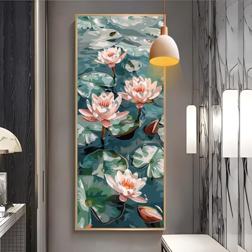 Diamond Painting groß Lotosblume，DIY 5D voller Round Diamant Painting Bilder Mosaikherstellung Cross Stickerei Malerei zubehör Kits Erwachsene für Geschenk Zuhause Wanddekoration 70x140 cm H70 von Clldy