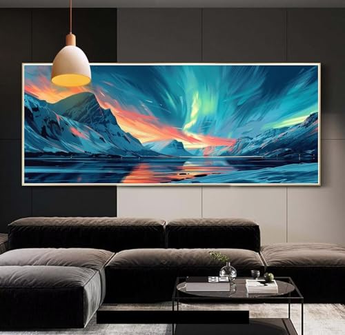 Diamond Painting groß Nordlicht Landschaft，DIY 5D voller Round Diamant Painting Bilder Mosaikherstellung Cross Stickerei Malerei Kits Erwachsene für Geschenk Zuhause Wanddekoration 100x200 cm E91 von Clldy