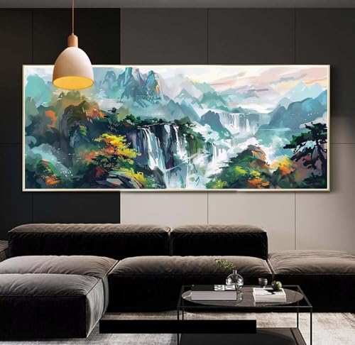 Diamond Painting groß Wasserfall Landschaft，DIY 5D voller Round Diamant Painting Bilder Mosaikherstellung Cross Stickerei Malerei Kits Erwachsene für Geschenk Zuhause Wanddekoration 100x200 cm E89 von Clldy