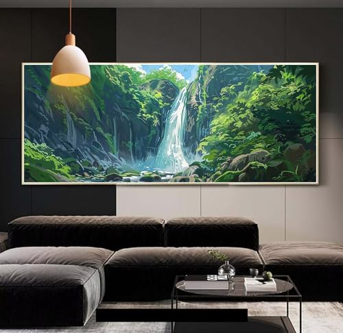 Diamond Painting groß Wasserfall Landschaft，DIY 5D voller Round Diamant Painting Bilder Mosaikherstellung Cross Stickerei Malerei Kits Erwachsene für Geschenk Zuhause Wanddekoration 100x260 cm E92 von Clldy