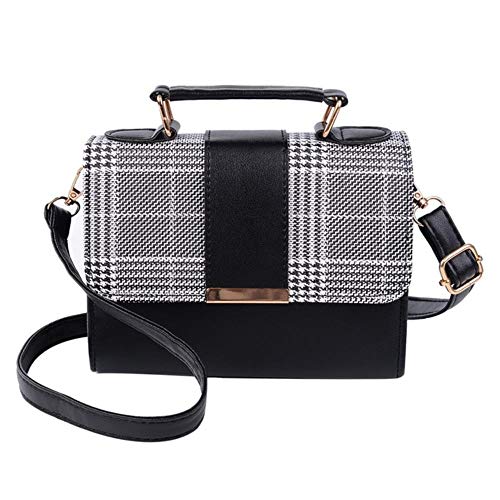 Cllym Summer Fashion-Frauen-Beutel-Leder-Handtaschen PU-Schultertasche Kleine Klappe Umhängetaschen für Frauen Messenger sac Femme,schwarz kariert von Cllym