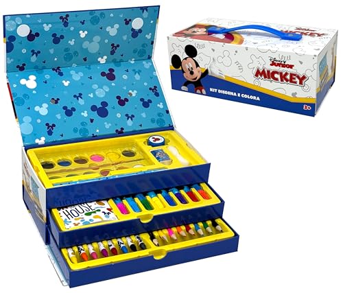 Clondo Farbkoffer für Kinder mit Filzstiften mit 52 Stück, für Mickey Fan, Buntstifte, Set zum Zeichnen und Malen, Geschenkidee für Kinder von Clondo