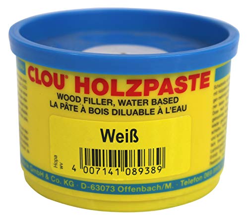 Clou Holzpaste zum Reparieren und Auskitten von Holzschäden weiss, 250 g: Holz Spachtelmasse zum Ausbessern von Löchern, Dellen, Rissen in Möbeln, Türen, Parkett und Laminat - gebrauchsfertige Paste geeignet für den gesamten Innenbereich von Clou