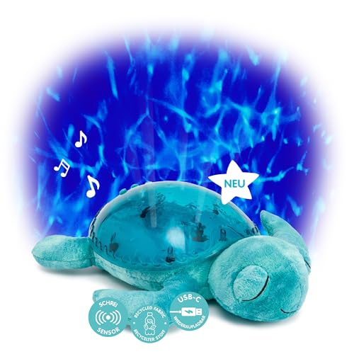 Cloud B Tranquil Turtle Nachtlicht mit Musik, wiederaufladbar, Aqua | Unterwasserprojektionen | 4 beruhigende Geräusche | Helligkeit einstellbar | Timer | Tränenmelder | recyceltes Gewebe von Cloud b