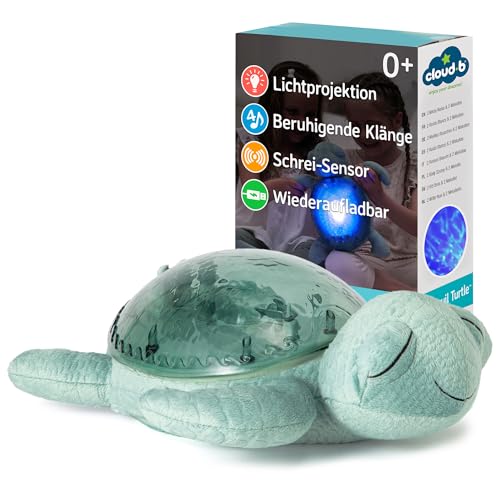 Cloud b Ocean Projektor Nachtlicht mit 2 weißen Geräuschen und 2 Soothing-Sounds, wiederaufladbar, verstellbare Einstellungen und automatische Abschaltung, Cry Sensor, Eco Tranquil Turtle – Grün von Cloud b