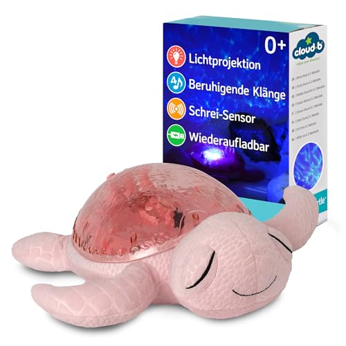 Cloud b Tranquil Turtle Nachtlicht mit Musik, wiederaufladbar, Rosa | Unterwasserprojektionen | 4 beruhigende Geräusche | Helligkeit einstellbar | Timer | Tränenmelder | recycelter Stoff von Cloud b