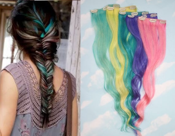 Valentinstag Haar, Farbige Haarverlängerungen, Freie Menschen Inspiriert Farbigen Fishtail Braid, Echthaar, Türkis Rosa Haar von Cloud9Jewels