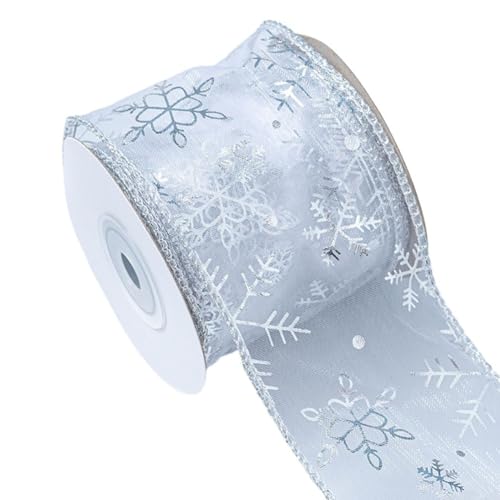 9,1 m Weihnachtsbaumband, Schneeflocken-Organzaband, Drahtband, Weihnachtsbaum-Geschenkband, Schneegarn, Band für DIY, Handwerk, Geschenkverpackung, Weihnachten, Hochzeit, Party, Dekoration (Silber) von Cloudpower