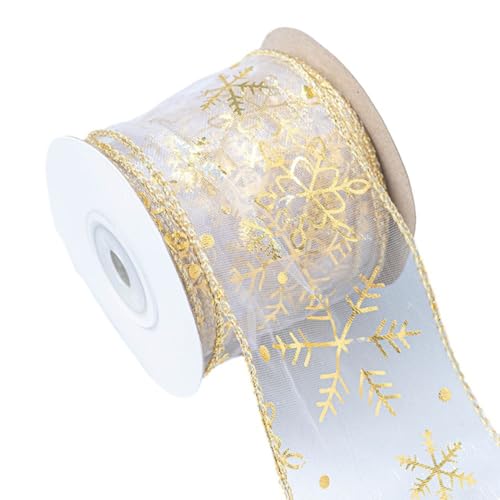 9,1 m Weihnachtsbaumband, Schneeflocken-Organzaband, Drahtband, Weihnachtsbaum-Geschenkband, Schneegarn, Band für DIY, Handwerk, Geschenkverpackung, Weihnachten, Hochzeit, Party, Dekoration (beige) von Cloudpower