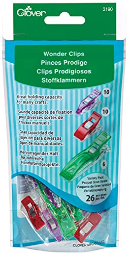 Clover CL3190 Wonder Clips Assorted Pack, Stück, Kunststoff Metall Stoff, Sortiert, 26 Pieces von Clover