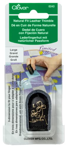 Clover 683414 Limited Edition Natural Fit Leather Thimble-Large Fingerhut aus Leder, Limitierte Auflage, natürliche Passform, Größe L, Schwarz von Clover