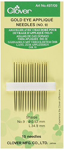 Clover Gold Eye Applique Needles-Size 9 15/Pkg Nähnadel, Metalllegierung, No.9 von Clover