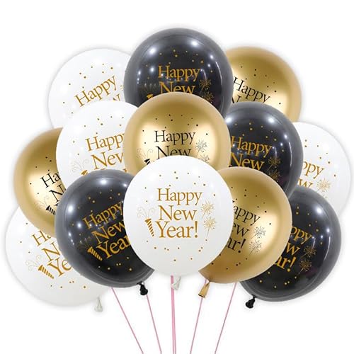 18 Stück Silvester Deko Luftballons 2025 Neujahr Silvesterdeko Helium Ballons Schwarz Gold Latex ballons Set für Happy New Year Party Deko von CloverCy