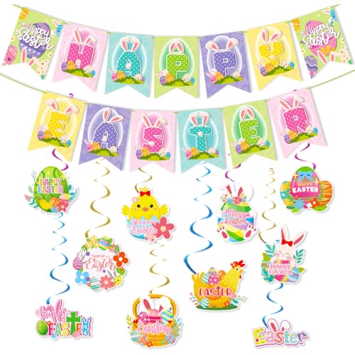 Ostern Party Dekorationen Happy Easter Bunny Banner Ostern Girlande Ostern hängende Wirbel Dekorationen für Zuhause Ostern Party Supplies von CloverCy