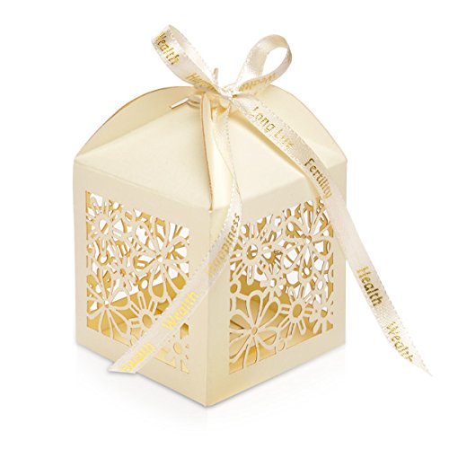 Club Green Favour Box Lazer Flower Elfenbein 50x50x75MM, Karte, elfenbeinfarben, 27.5 x 14 x 0.6 cm, 10 von Club Green