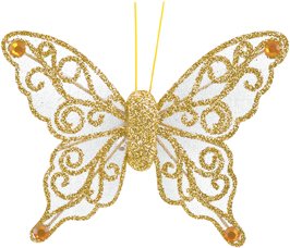 Club Green Organza Schmetterling mit Clip, Gold, 80 mm, 12 Stück von Club Green