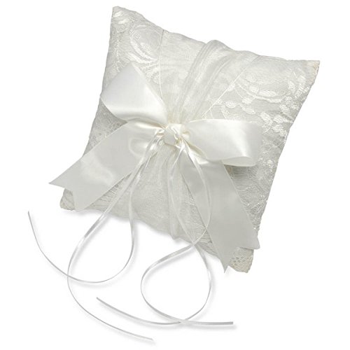 Club Green Ringkissen für Hochzeit, aus Satin, quadratisch, mit Spitze und Schleife, elfenbeinfarben, 210 x 210 mm von Club Green