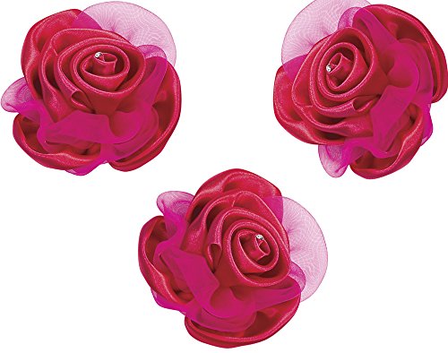 Club Green Satin Organza Rose mit Clip, Fuchsia, 10 cm, 3 Stück von Club Green