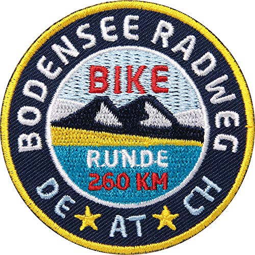 2 x Bodensee Radweg Aufnäher gestickt 62 mm/Patch Aufbügler Flicken Wappen Sticker zum Aufnähen Aufbügeln / 3-Länder Deutschland Österreich Schweiz Umrundung Rundweg von Club of Heroes