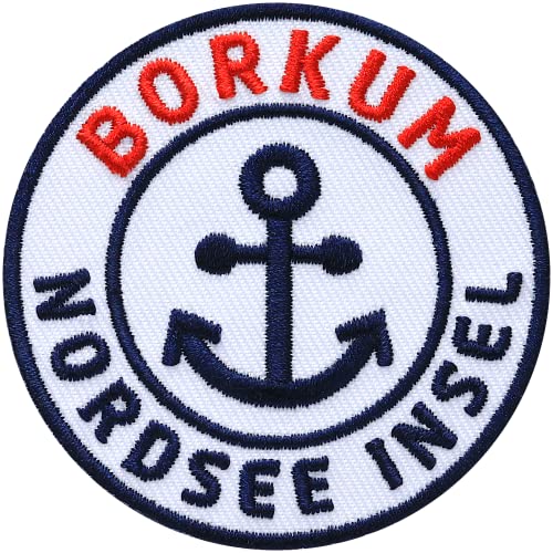 2 x Borkum Nordsee Insel 62 mm gestickt/Patch Patches Abzeichen Aufbügler Aufnäher Bügel-Flicken Applikation zum Aufbügeln Aufnähen auf Kleidung Rucksack/Anker Meer Strand Küste Urlaub von Club of Heroes