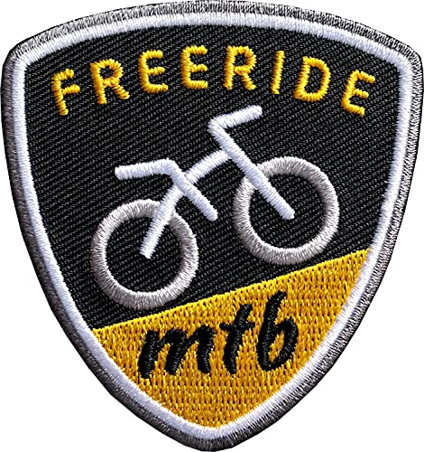 2 x Freeride MTB Patches 60 x 62 mm gestickt/Aufnäher Patch Bügelflicken Aufbügler zum bügeln aufnähen/Mountainbike Radtour Fahrrad Bike Radweg Downhill (Gelb) von Club of Heroes