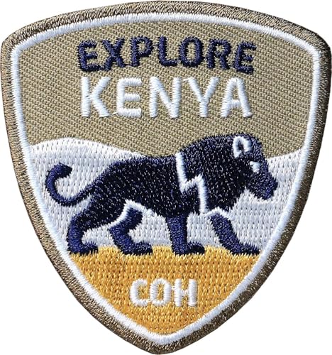 2 x Kenia Patch 58 x 62 mm/Kenya Afrika Löwe Reise Safari/Patches zum Aufnähen Aufbügeln Kleidung Rucksack/Aufbügler Flicken Bügelflicken/Reiseführer Tansania Südafrika Namibia (Ocker) von Club of Heroes