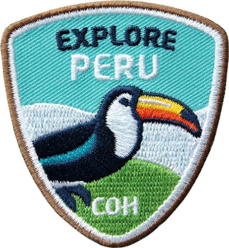 2 x Peru Abzeichen gestickt 55 x 60 mm/Entdecke Peru Aufnäher Aufbügler Flicken Bügelbild Iron on Patch für Kleidung Rucksack/Tukan Outdoor Trekking Reise Südamerika Reiseführer von Club of Heroes