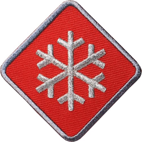 2 x Schneeflocke Patches gestickt 46 mm/Winter Wintersport Ski Schnee Snowboard/Patch Aufnäher Aufbügler Bügelflicken zum aufbügeln aufnähen auf Kleidung Jacke Erwachsene (Rot-Silber) von Club of Heroes