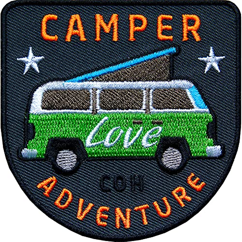 2 x Vanlife Camper Patch gestickt 68 x 69 mm/Patches Aufnäher Aufbügler Bügelflicken/Camping-Bus Camper-Reisen Camping Caravan Caravaning Wohnmobil Wohnwagen (Grün) von Club of Heroes