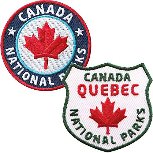 2er-Set Kanada Quebec Abzeichen gestickt 60 mm/Canada Nationalpark Ahorn Fahne Flagge Flagg Outdoor Reise Camping/Applikation Aufnäher Aufbügler Flicken Sticker Patch Reiseführer Karte Bügelbild von Club of Heroes