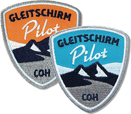 2er-Set Paragliding Abzeichen gestickt 55 x 60 mm orange blau/Gleitschirm Pilot/Aufnäher Aufbügler Sticker Flicken Patch Patches/Paraglider Flieger Flugberg fliegen Alpen von Club of Heroes