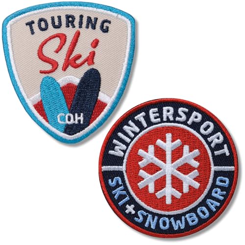 2er-Set Wintersport Touring Patches gestickt/Ski Skitour Snowboard Berge Alpen Winter Schneeflocke/Aufnäher Aufbügler Flicken Bügelflicken/zum Aufnähen Aufbügeln auf Jacke Kleidung von Club of Heroes