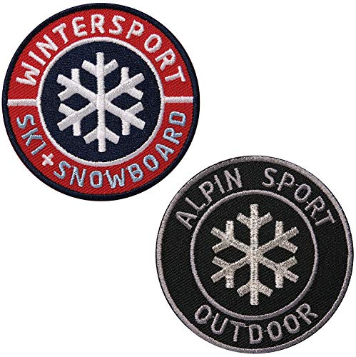 2er-Set Wintersport Aufnäher gestickt 62 mm rund/Ski Tour Touring Snowboard Berge Winter Schnee/Patch Aufbügler Flicken Bügelflicken Patches zum Aufnähen Aufbügeln auf Jacke Kleidung von Club of Heroes