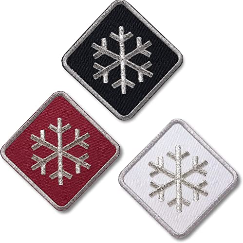 3er-Set Schneeflocke Patches 46 mm gestickt Silber/Winter Wintersport Skifahren Schnee Erwachsene/Patch Aufnäher Aufbügler Bügelflicken zum aufbügeln aufnähen auf Kleidung Jacke COH (Set A) von Club of Heroes