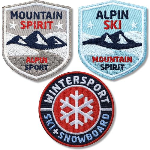 3er-Set, Stick-Abzeichen Winter Sport Alpin/Ski + Snowboard Mountain Spirit/Applikation Aufnäher Aufbügler Bügelbild Patch Patches für Kleidung, Rucksack, Tasche/Club of Heroes (Set B) von Club of Heroes