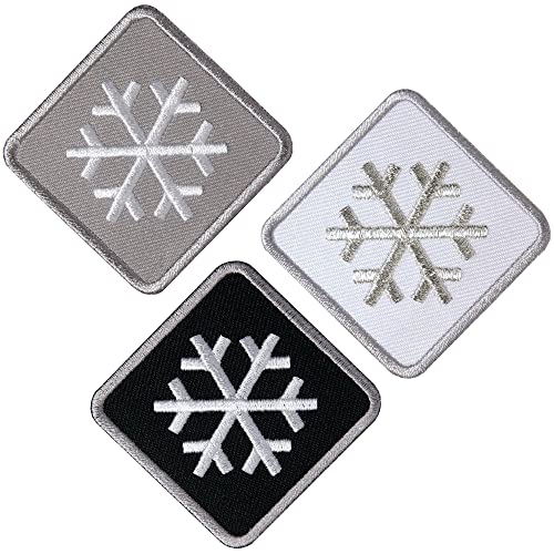 3er-Set Schneeflocke Patches 46 mm gestickt Silber/Winter Wintersport Skifahren Schnee Erwachsene/Patch Aufnäher Aufbügler Bügelflicken zum aufbügeln aufnähen auf Kleidung Jacke COH (Set B) von Club of Heroes