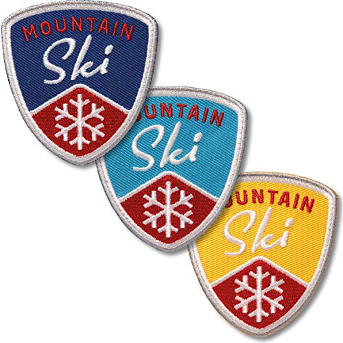 3er-Set Ski Aufnäher 62 mm gestickt/Skifahren Skitour Schneeflocke Wintersport Berge/Patches zum Aufnähen Aufbügeln auf Jacke Kleidung/Patch Abzeichen Aufbügler Flicken Bügelflicken (Set BCG) von Club of Heroes