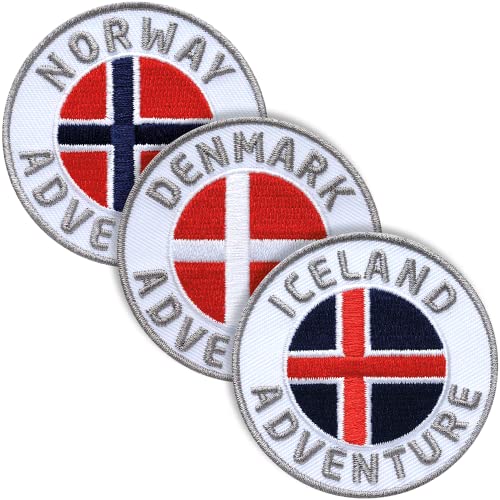 3er-set Abzeichen gestickt 60 mm/Skandinavien Set Island Dänemark Norwegen Abenteuer/Outdoor Wandern Flagge Wappen Kreuz/Aufnäher Aufbügler Sticker Patch/Reiseführer Wanderführer Buch Karte 3er-set Abzeichen gestickt 60 mm/Skandinavien Set Island Dänemark Norwegen Abenteuer/Outdoor Wandern Flagge Wappen Kreuz/Aufnäher Aufbügler Sticker Patch/Reiseführer Wanderführer Buch Karte von Club of Heroes