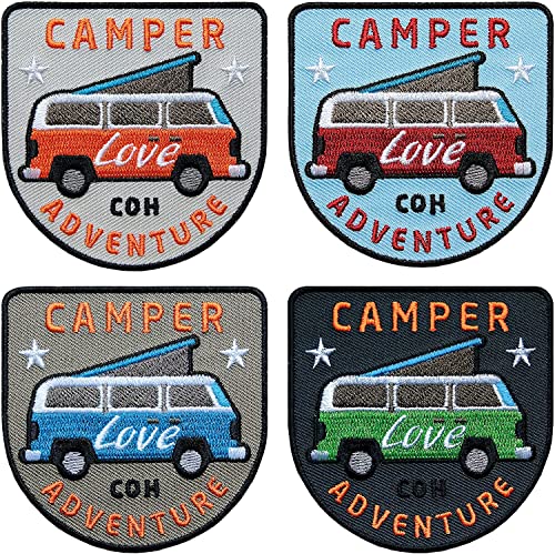 4er-Set Vanlife Camper Patch gestickt 68 x 69 mm/Aufnäher Aufbügler Bügelflicken/Camping-Bus Camper-Reisen Camping Caravan Caravaning Reisen Wohnmobil Wohnwagen (Set) von Club of Heroes