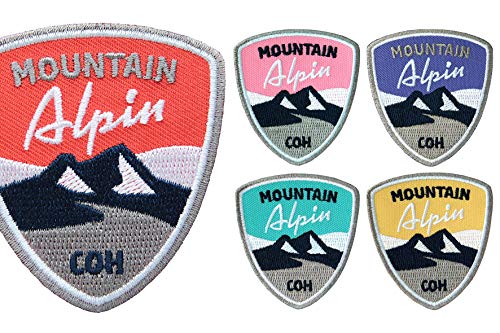 5er-Set Aufnäher 51 x 60 mm gestickt Rot, Türkis, Violett, Rosa, Ocker, Gelb/Alpin Patch Aufbügler Flicken Bügelflicken/Patches zum aufnähen aufbügeln Kleidung Jacke/Berge Wandern Winter Ski von Club of Heroes