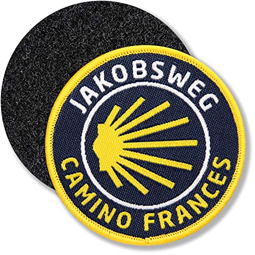 Camino Frances Jakobsweg/Klett Patch gewebt mit Klett-Verbindung rund/Klettpatch Klettabzeichen Klett-Patches Aufnäher Applikation für Kleidung Rucksack Taschen / von Club of Heroes