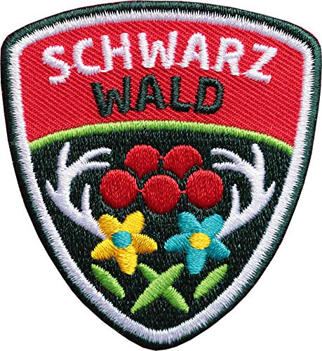 2 x Schwarzwald Abzeichen 55 x 61 mm/hochwertig gestickte Aufnäher Aufbügler Wappen/Patch für Kleidung Tracht Mode Rucksack Erwachsene/Bollenhut Hirsch-Geweih (Rot) von Club of Heroes